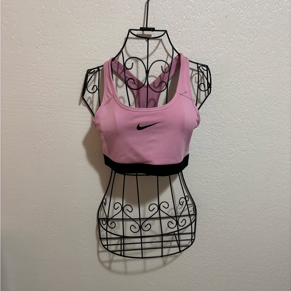 Nike Women's Light Pink and Black Sports Bra